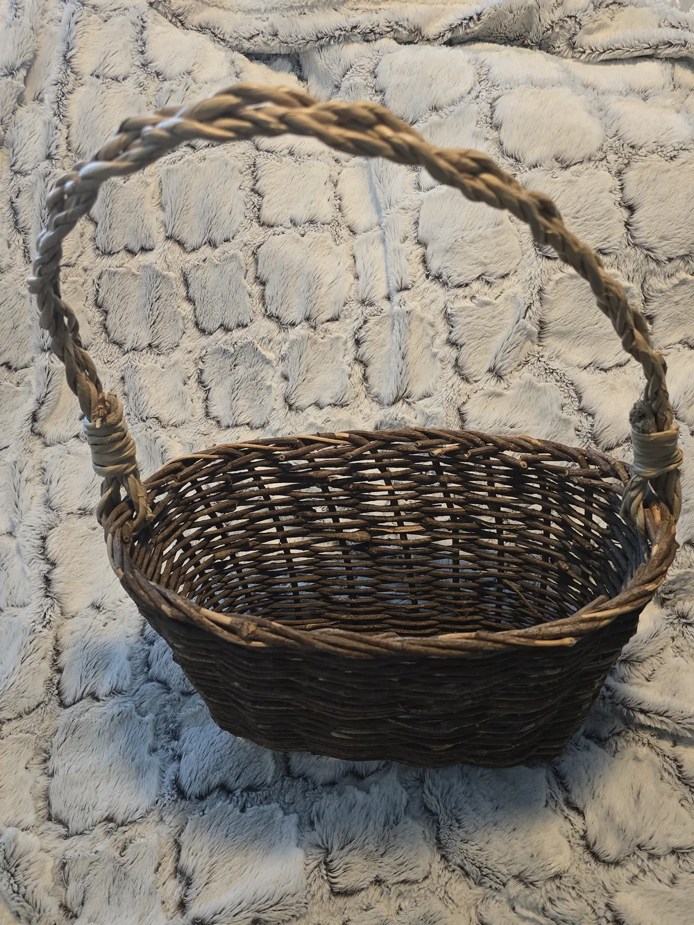 Woven Wall Hanging Basket w Braided Handle 8x13 Cottagecore Fairy Farmhouse
